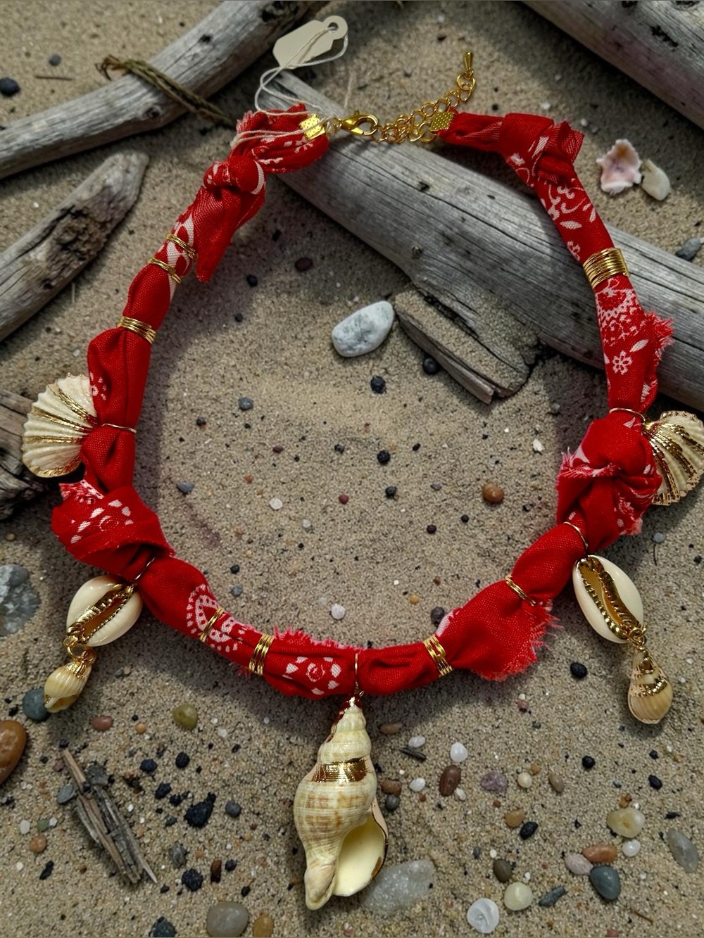 New Handmade 14k Red Seashell Statement Necklace - AngelCharm Beach Charm